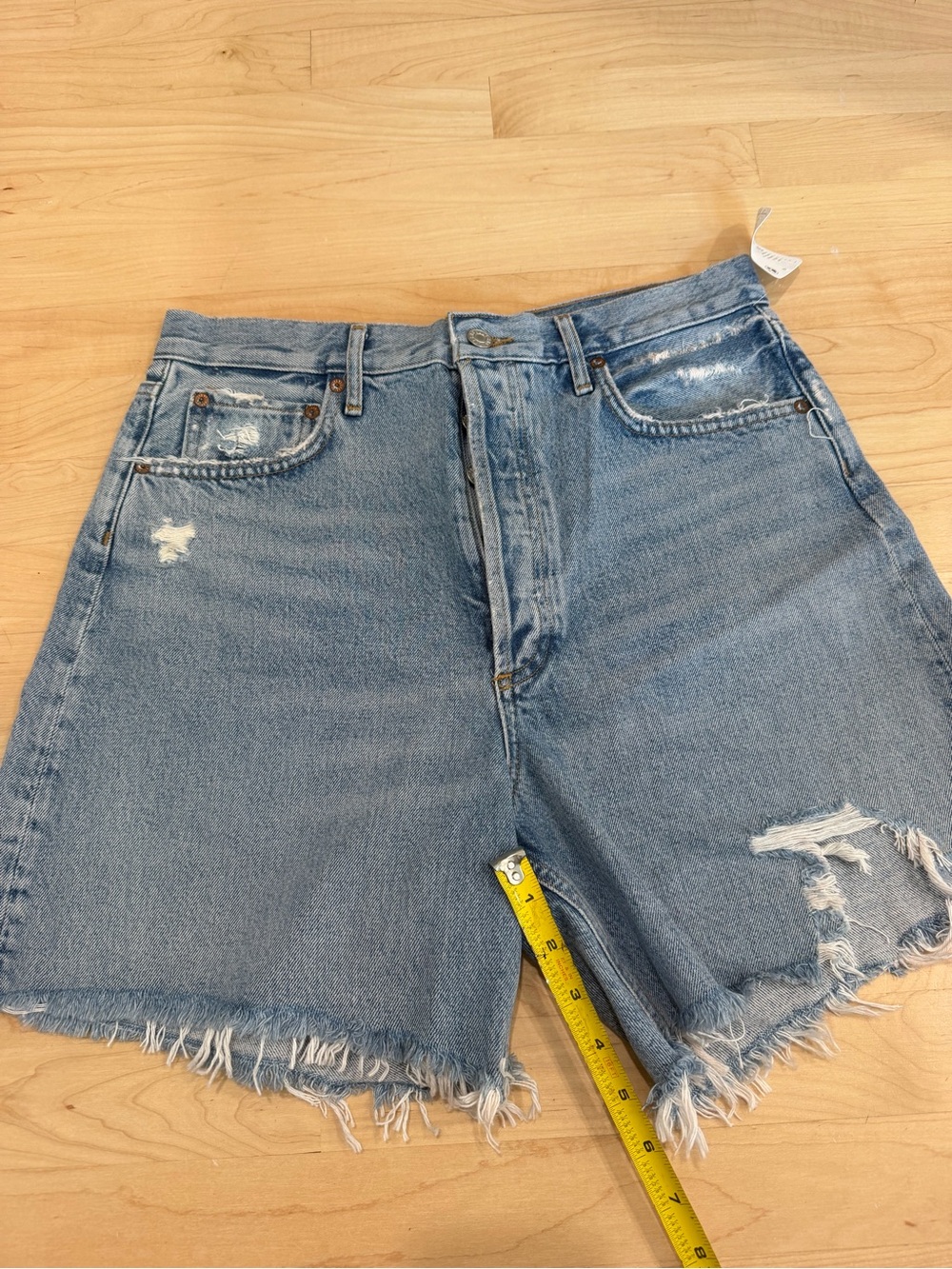 Agolde Light Blue Distressed High-Rise Jean Shorts - Stella Shorts